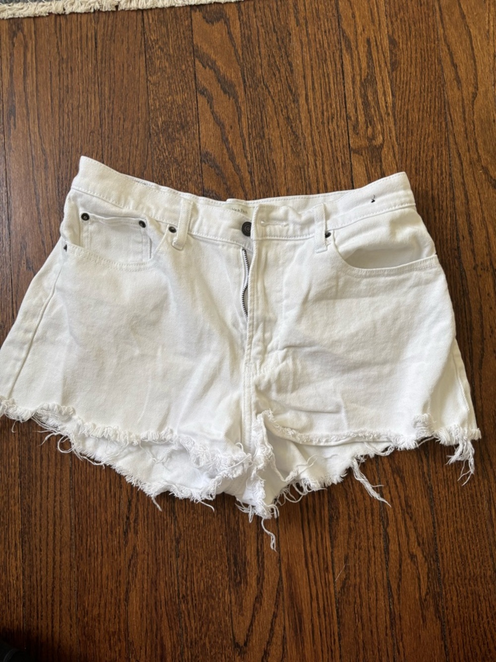 Abercrombie & Fitch White Frayed Hem Denim Shorts
